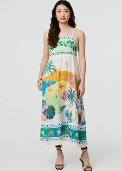 Izabel London Green Printed Sleeveless Empire Midi Dress