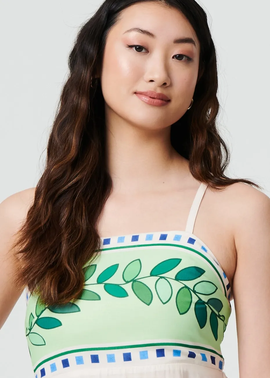 Izabel London Green Printed Sleeveless Empire Midi Dress