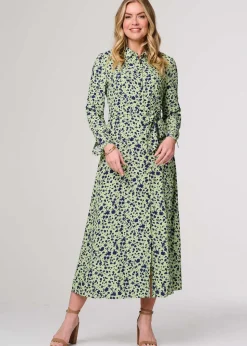 Izabel London Green Printed Long Sleeve Midi Shirt Dress