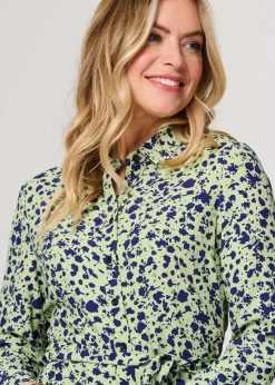 Izabel London Green Printed Long Sleeve Midi Shirt Dress