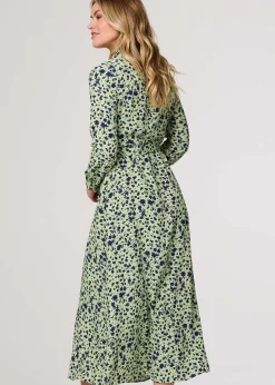 Izabel London Green Printed Long Sleeve Midi Shirt Dress