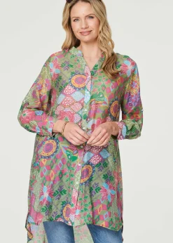 Izabel London Green Printed Semi Sheer Longline Blouse