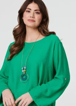 Izabel London Green Ruffle Curved Hem Long Sleeve Blouse