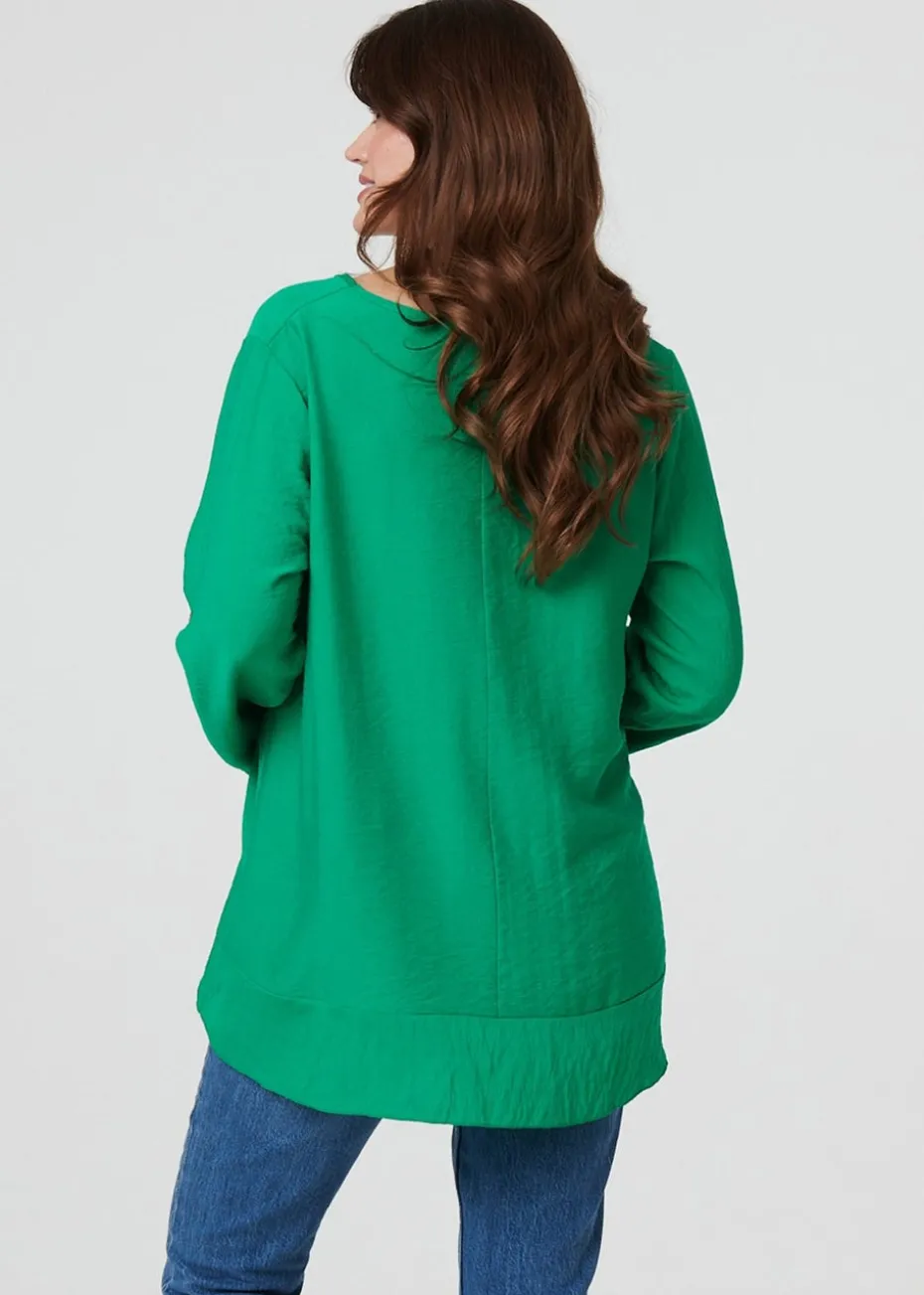Izabel London Green Ruffle Curved Hem Long Sleeve Blouse