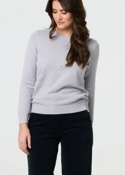 Izabel London Grey Floral Gemstone Embellished Jumper