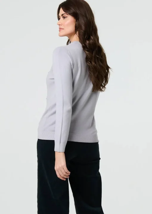 Izabel London Grey Floral Gemstone Embellished Jumper