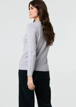 Izabel London Grey Floral Gemstone Embellished Jumper
