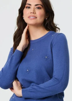 Izabel London Indigo Floral Gemstone Embellished Jumper