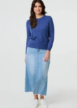 Izabel London Indigo Floral Gemstone Embellished Jumper