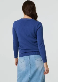 Izabel London Indigo Floral Gemstone Embellished Jumper