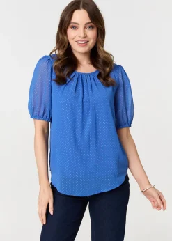 Izabel London Indigo Polka Dot Print Semi Sheer Blouse