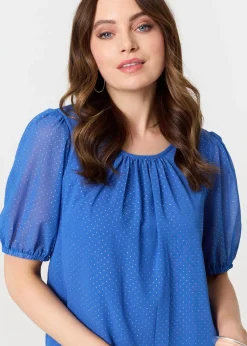 Izabel London Indigo Polka Dot Print Semi Sheer Blouse
