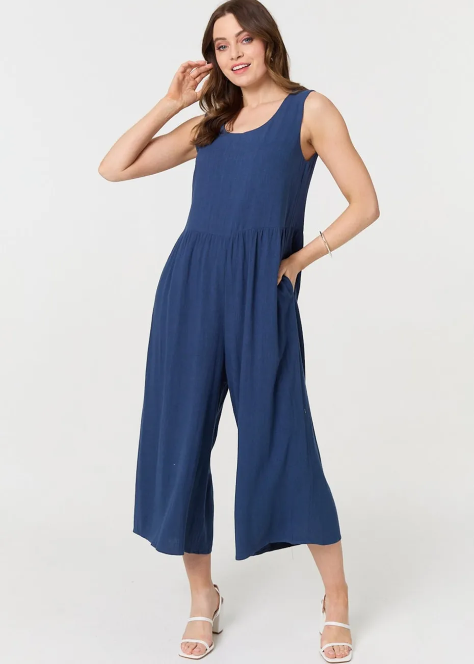 Izabel London Indigo Relaxed Sleeveless Wide Crop Jumpsuit
