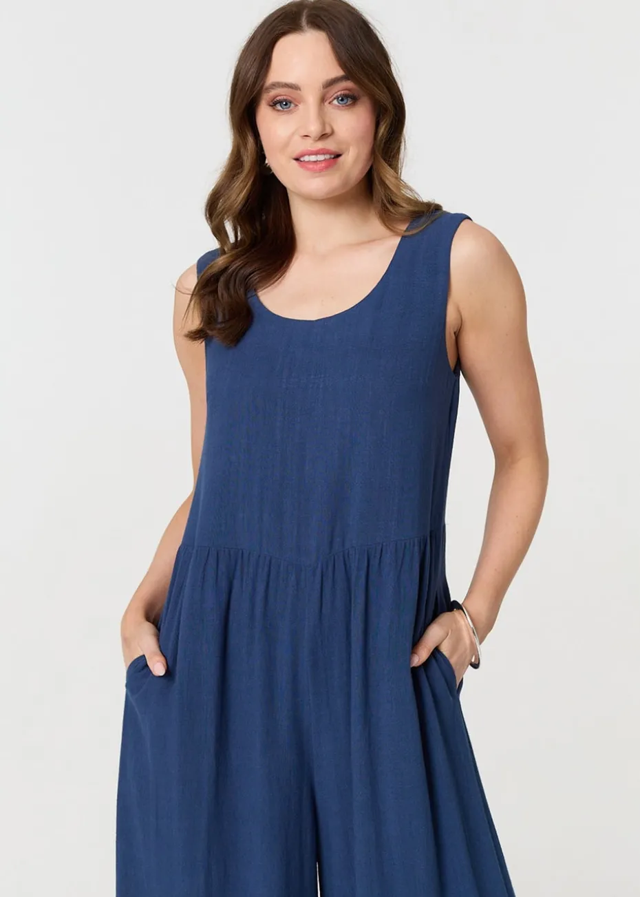 Izabel London Indigo Relaxed Sleeveless Wide Crop Jumpsuit