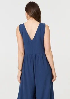 Izabel London Indigo Relaxed Sleeveless Wide Crop Jumpsuit