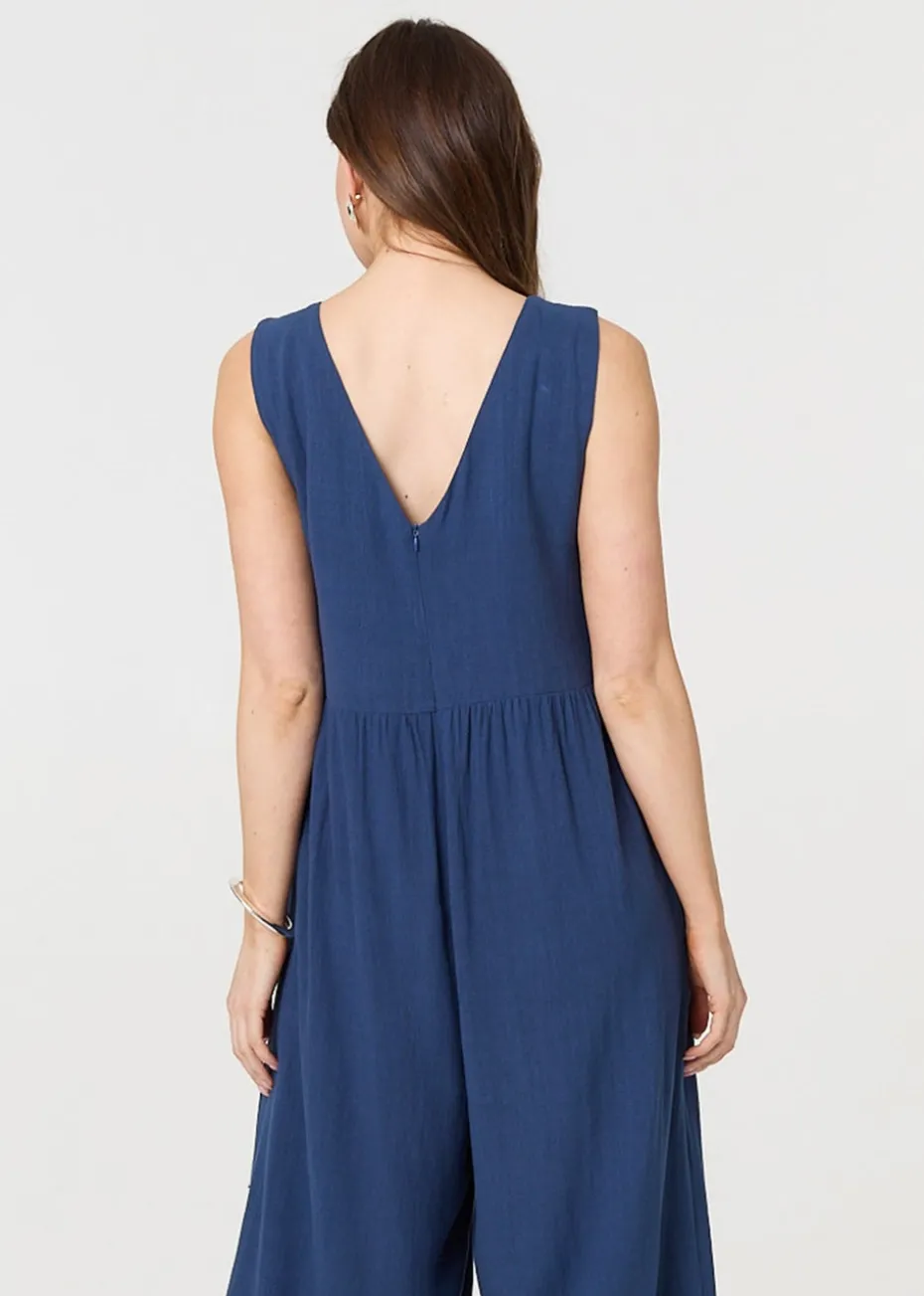 Izabel London Indigo Relaxed Sleeveless Wide Crop Jumpsuit