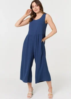 Izabel London Indigo Relaxed Sleeveless Wide Crop Jumpsuit