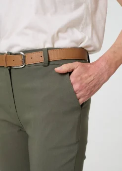 Izabel London Khaki Belt Detail Slim Fit Cropped Trousers
