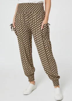Izabel London Khaki Mosaic Print High Waist Harem Trousers