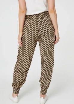 Izabel London Khaki Mosaic Print High Waist Harem Trousers