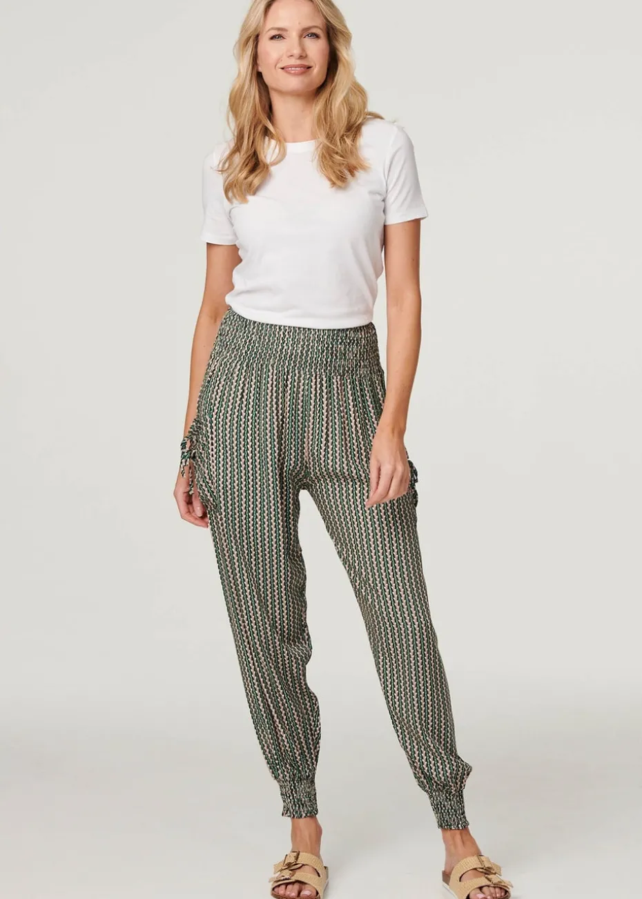 Izabel London Khaki Stripe Print Pocket Detail Harem Pants