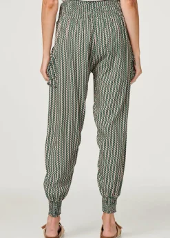 Izabel London Khaki Stripe Print Pocket Detail Harem Pants