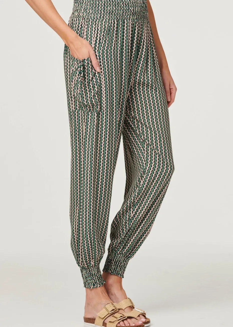 Izabel London Khaki Stripe Print Pocket Detail Harem Pants