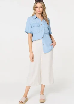 Izabel London Light Blue Short Sleeve Boxy Pocket Detail Shirt