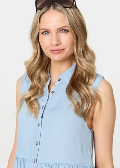 Izabel London Light Blue Sleeveless Tiered Shirt Midi Dress