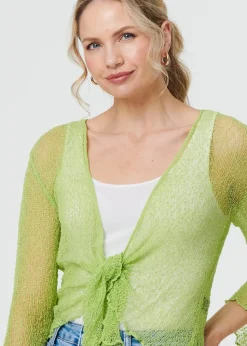 Izabel London Light Green Sheer 3/4 Sleeve Open Front Cardigan