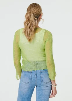 Izabel London Light Green Sheer 3/4 Sleeve Open Front Cardigan