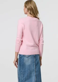 Izabel London Light Pink Floral Gemstone Embellished Jumper