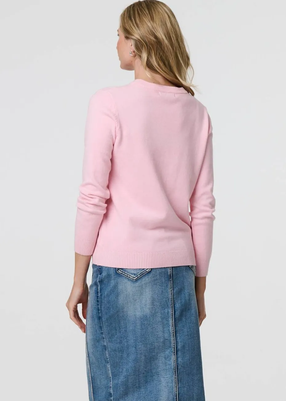 Izabel London Light Pink Floral Gemstone Embellished Jumper