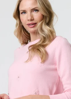 Izabel London Light Pink Floral Gemstone Embellished Jumper
