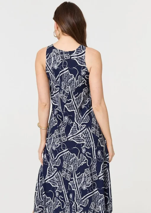 Izabel London Navy Abstract Sleeveless Swing Maxi Dress