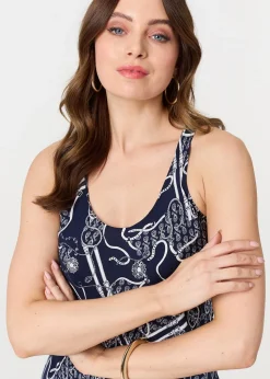 Izabel London Navy Abstract Sleeveless Swing Maxi Dress