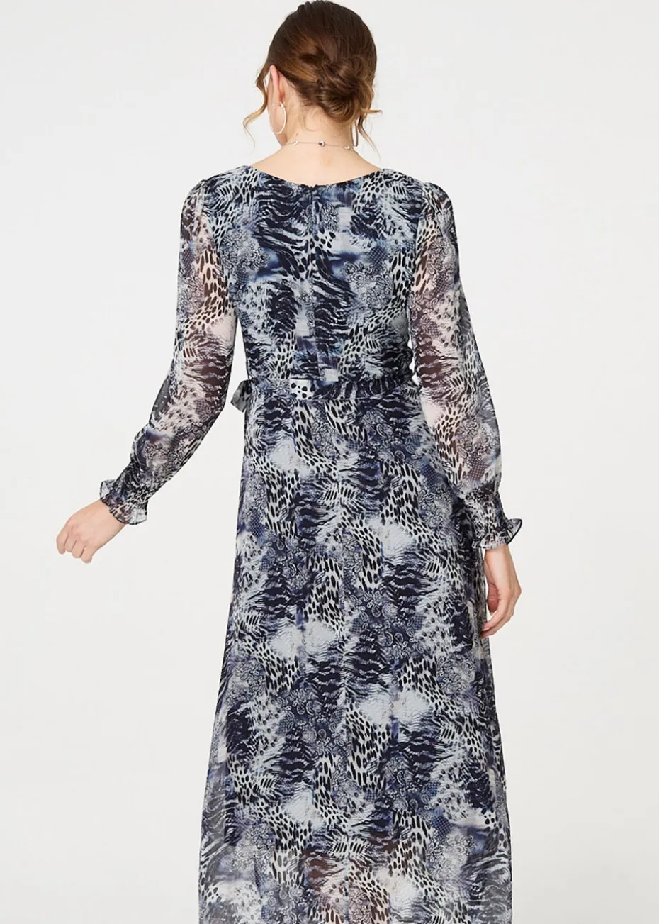 Izabel London Navy Animal Print Semi Sheer Maxi Dress