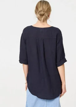 Izabel London Navy Button Detail V-Neck Blouse