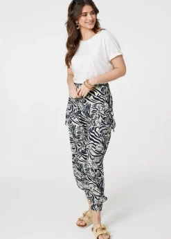 Izabel London Navy Floral Animal Print Harem Trousers