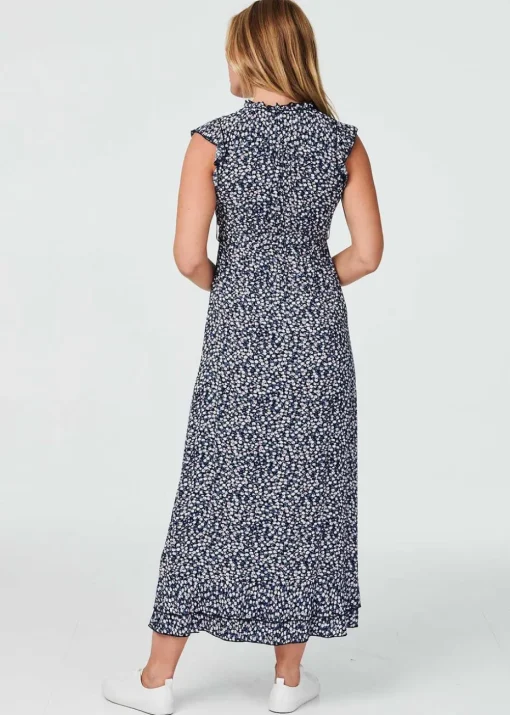 Izabel London Navy Floral Ruched Front Maxi Dress