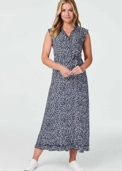 Izabel London Navy Floral Ruched Front Maxi Dress