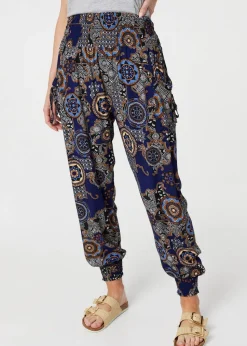 Izabel London Navy Mosaic Print Pocket Detail Pants