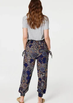 Izabel London Navy Mosaic Print Pocket Detail Pants