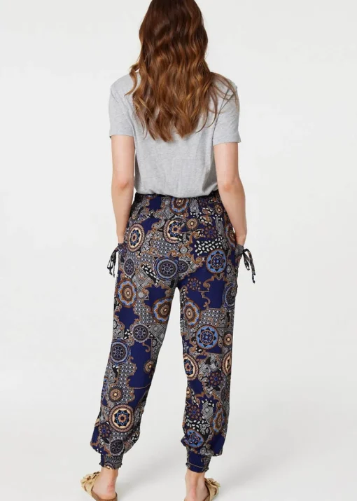 Izabel London Navy Mosaic Print Pocket Detail Pants