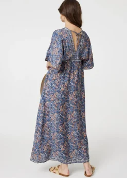 Izabel London Navy Paisley Print Kimono Sleeve Midi Dress