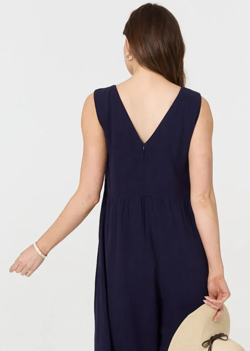 Izabel London Navy Relaxed Sleeveless Wide Crop Jumpsuit