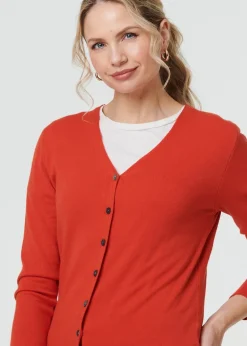 Izabel London Orange Cropped Button Up Slim Knit Cardigan