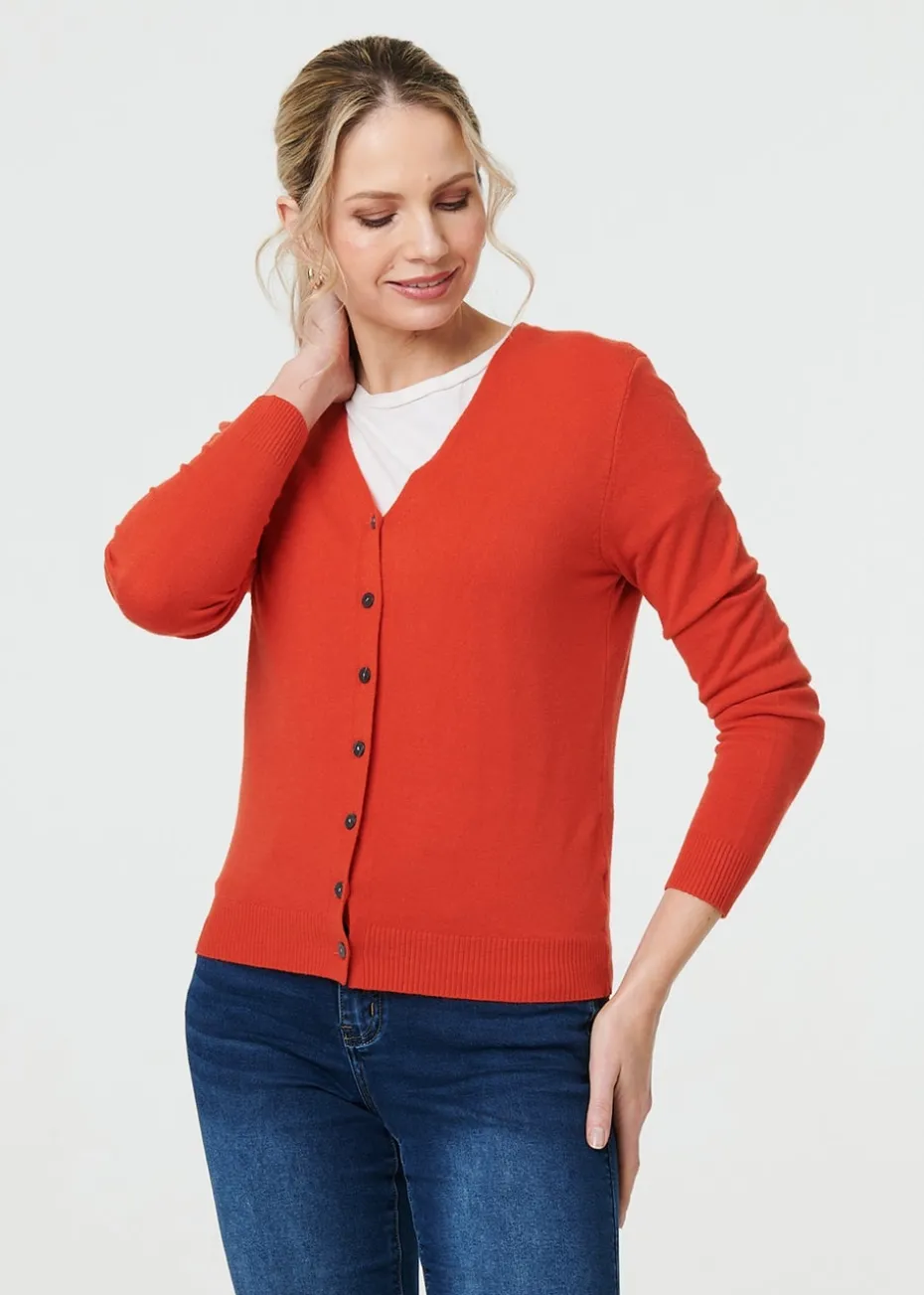 Izabel London Orange Cropped Button Up Slim Knit Cardigan