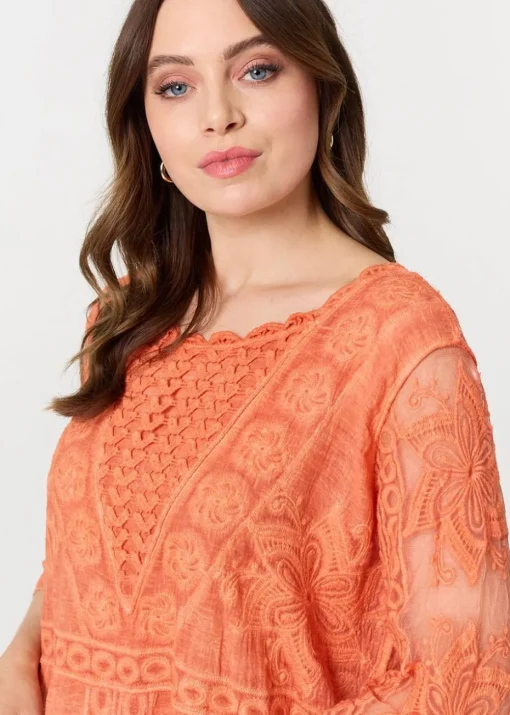 Izabel London Orange Lace Mesh Textured Mini Dress