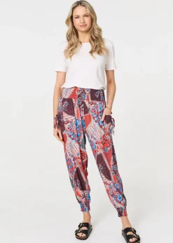 Izabel London Orange Paisley Print High Waist Harem Trousers
